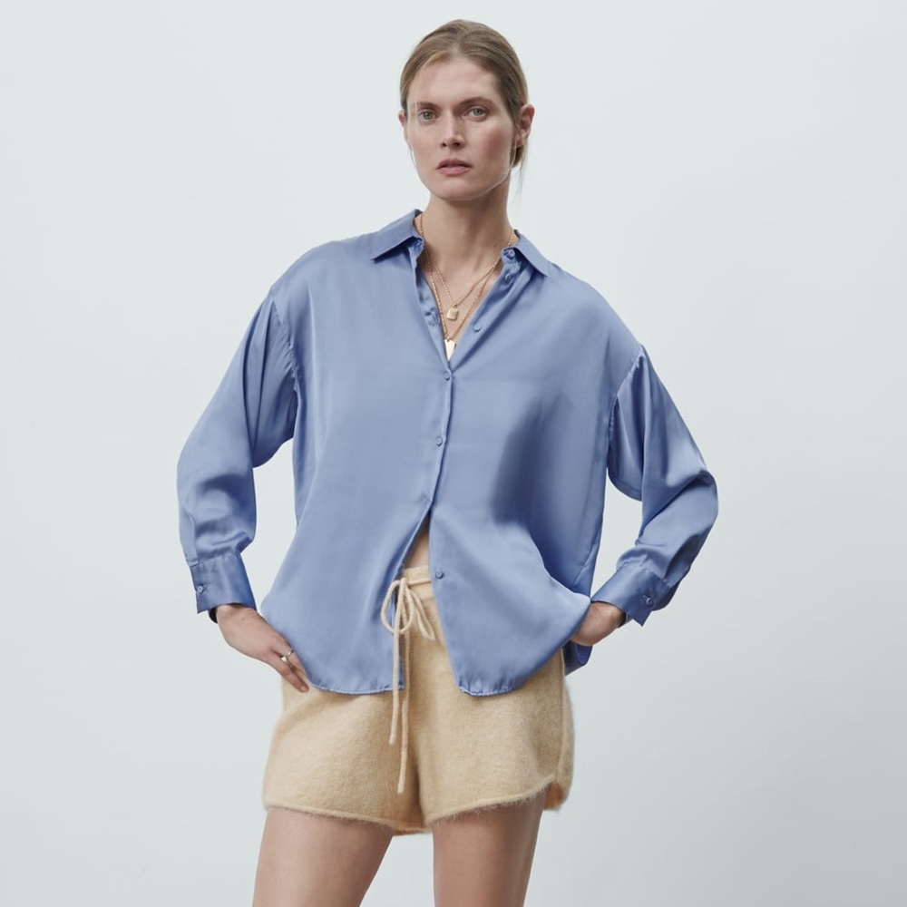 Zara | blue satin effect top | S